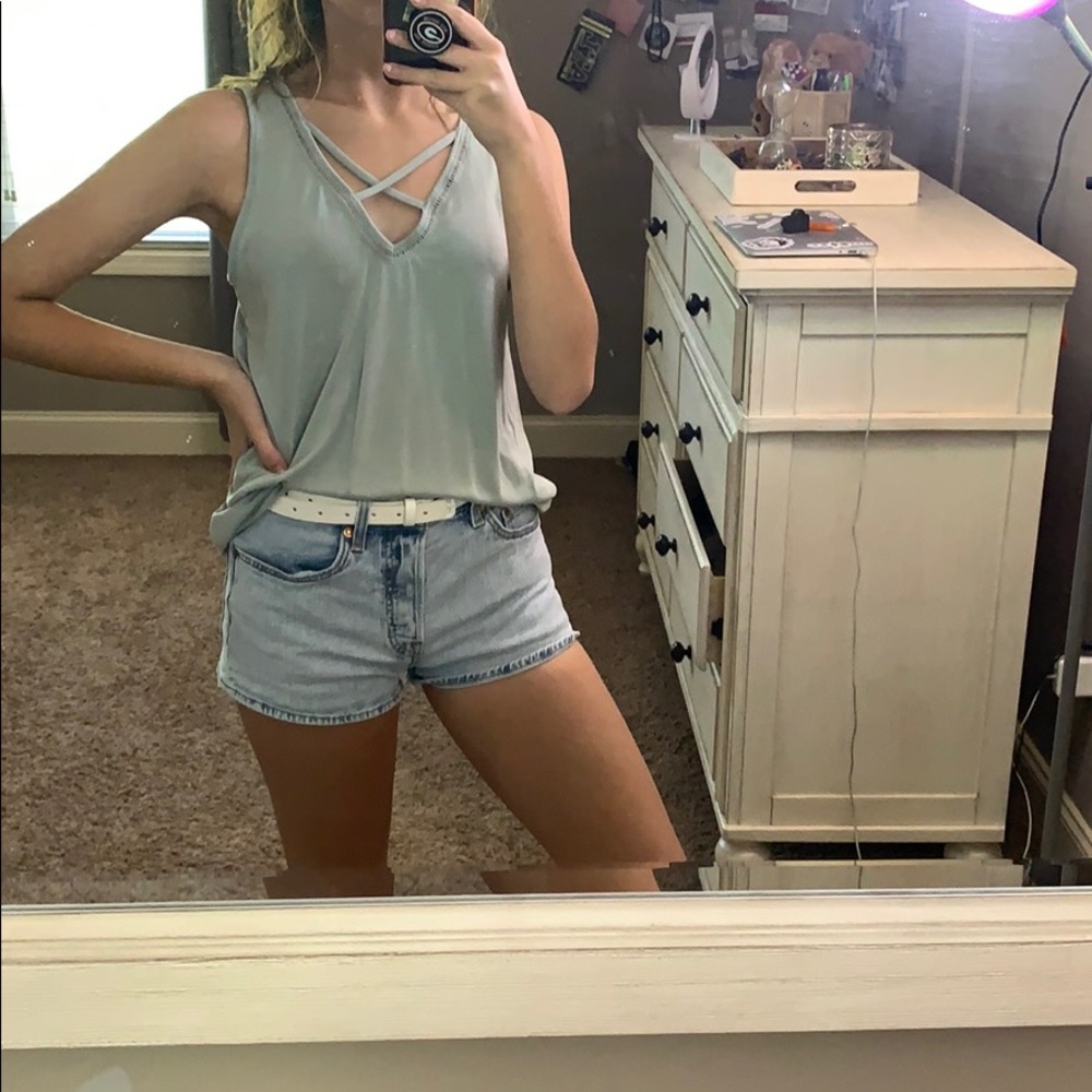Green Tank Top with Strappy Neckline